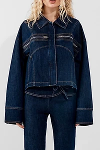 by.DYLN Valerie Zip Detail Oversized Denim Jacket