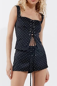 by.DYLN Emmeline Black Spot Lace-Up Corset Top