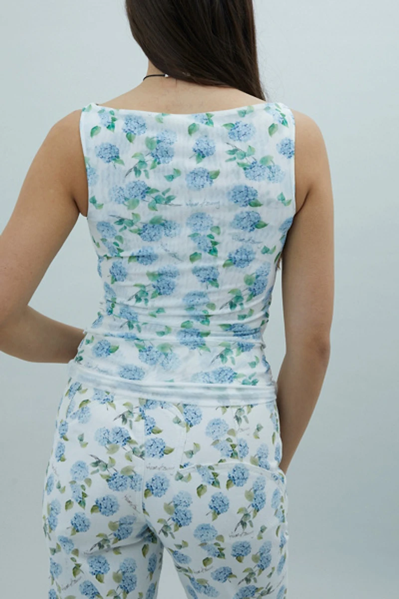 House Of Sunny Hydrangea Mesh Double Layer Boatneck Tank Top