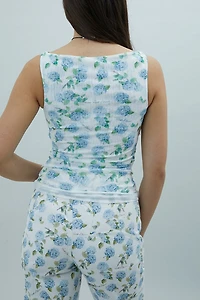 House Of Sunny Hydrangea Mesh Double Layer Boatneck Tank Top