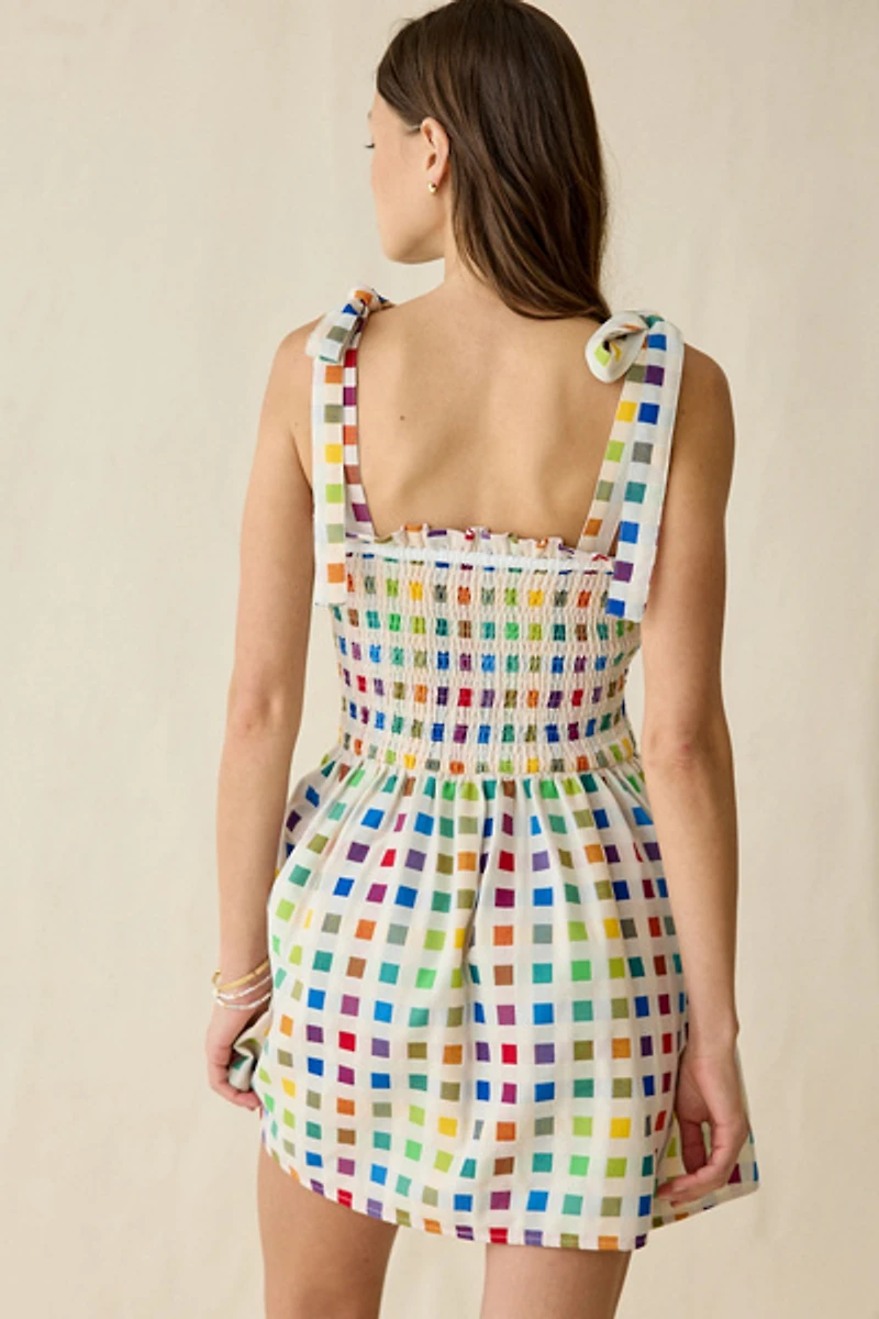 Maude Club Estella Tie-Strap Smocked Mini Dress