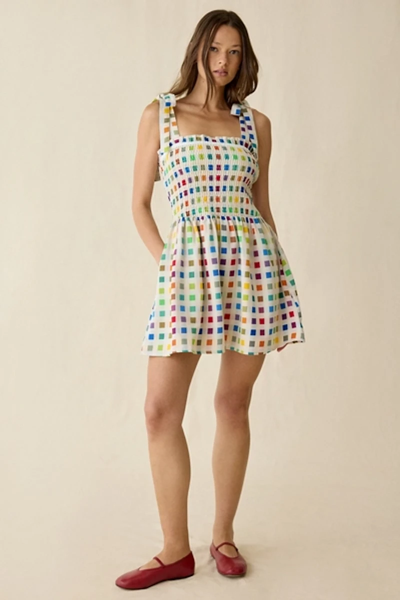 Maude Club Estella Tie-Strap Smocked Mini Dress