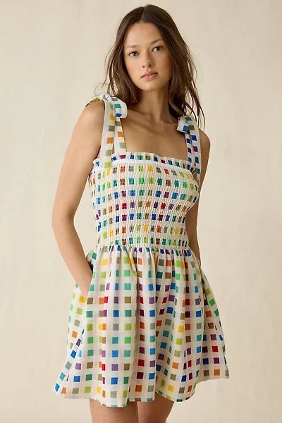 Maude Club Estella Tie-Strap Smocked Mini Dress