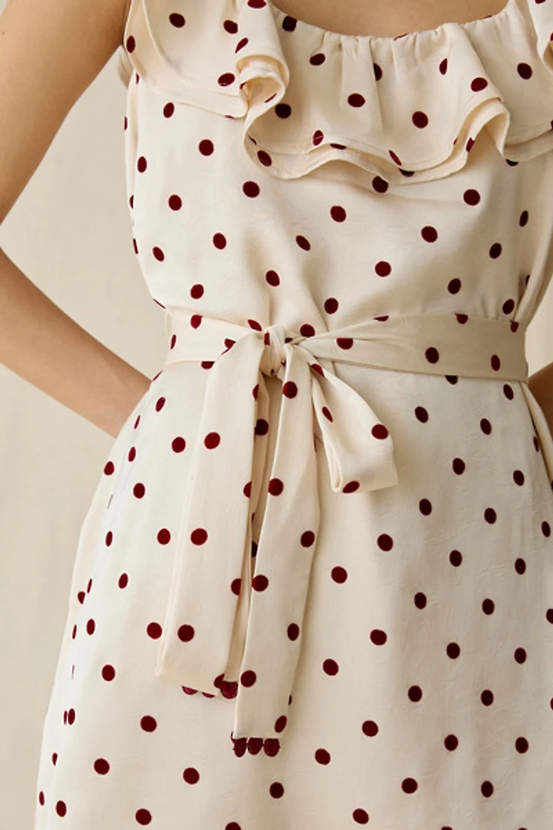 Maude Club Sonia Ruffle Polka Dot Mini Dress