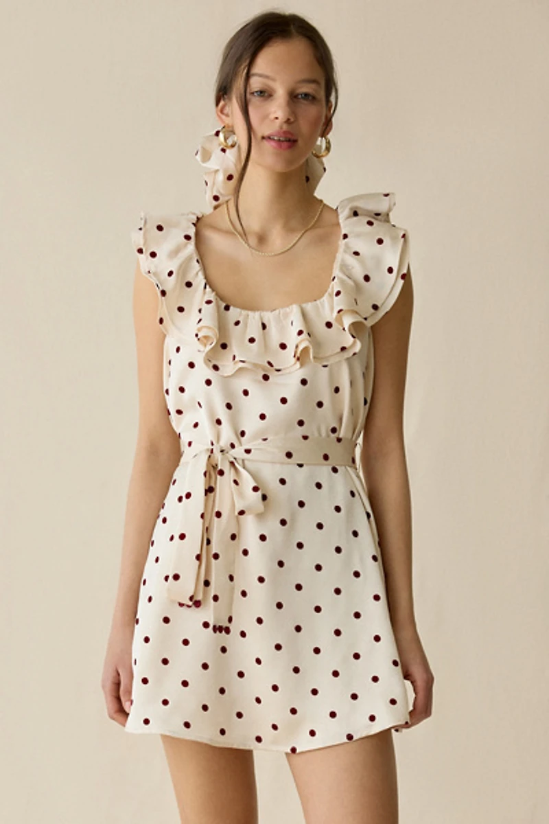 Maude Club Sonia Ruffle Polka Dot Mini Dress