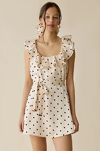 Maude Club Sonia Ruffle Polka Dot Mini Dress