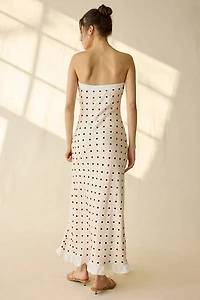 Maude Club Donni Polka Dot Scarf Detail Strapless Maxi Dress