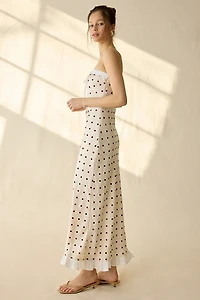 Maude Club Donni Polka Dot Scarf Detail Strapless Maxi Dress