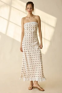 Maude Club Donni Polka Dot Scarf Detail Strapless Maxi Dress