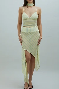 House Of Sunny Striped Sheer Mesh Scarf Detail Cami Top