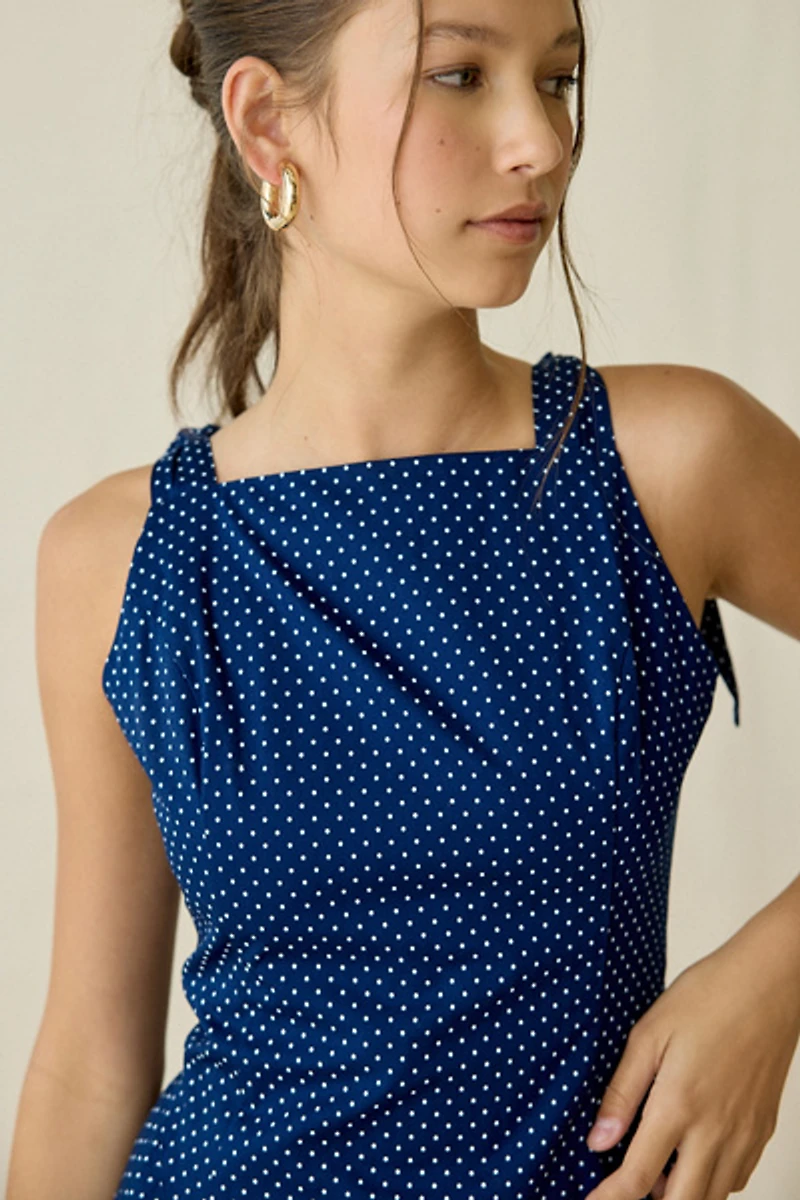 Maude Club Chelsea Tie-Strap Polka Dot Mini Dress