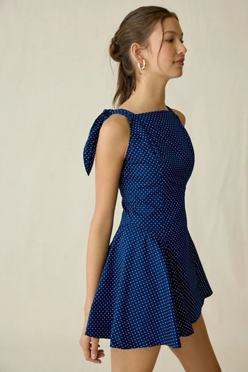 Maude Club Chelsea Tie-Strap Polka Dot Mini Dress