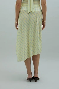 House Of Sunny Striped Sheer Mesh Asymmetric Midi Skirt