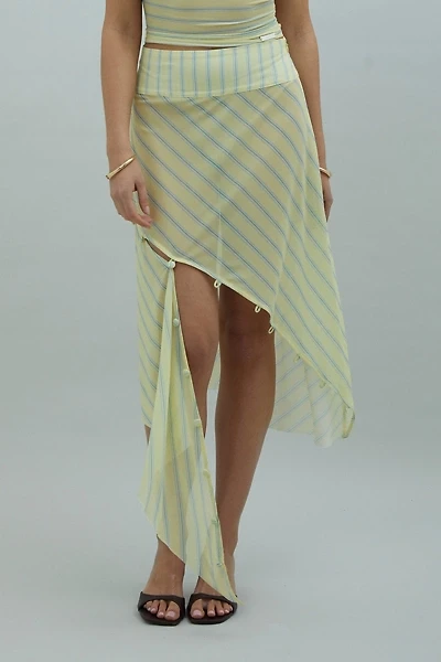 House Of Sunny Striped Sheer Mesh Asymmetric Midi Skirt
