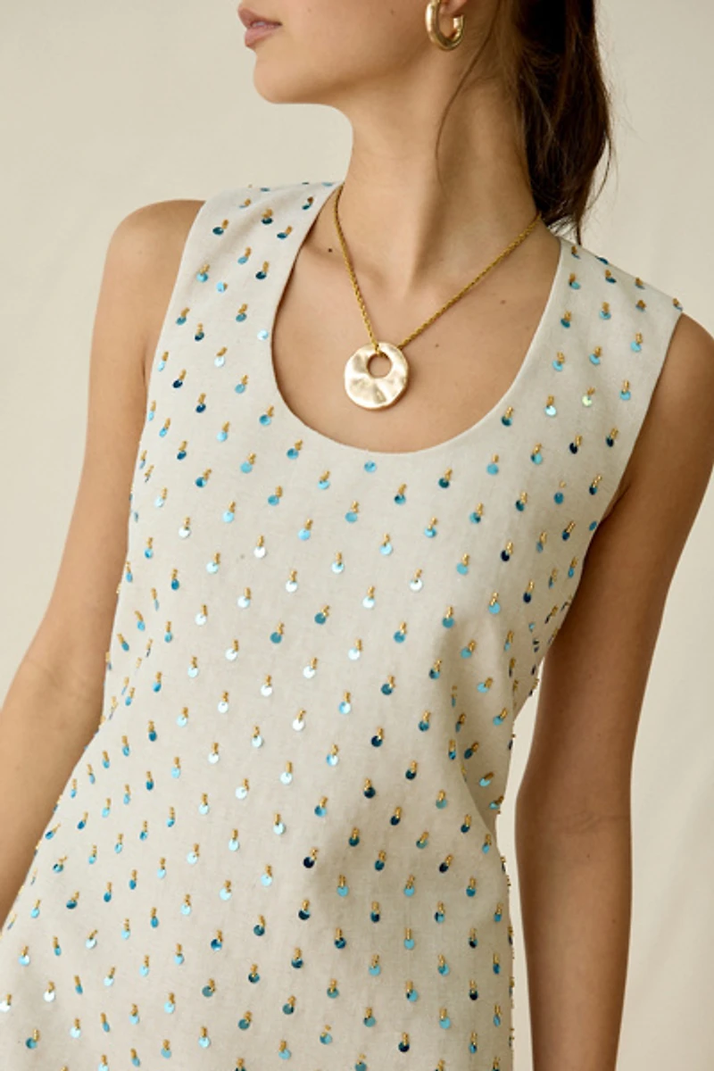 Maude Club Jardin Sequin Beaded Shift Mini Dress