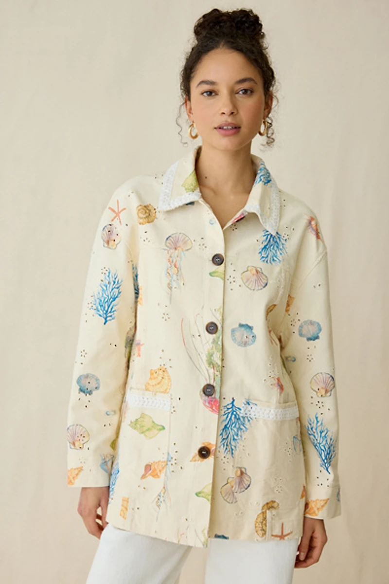 Maude Club Hayes Printed Eyelet Cotton Chore Jacket