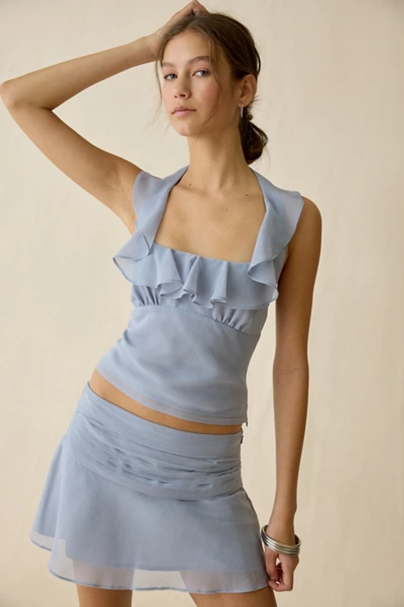 NIA Verbena Sheer Ruffle Halter Neck Top