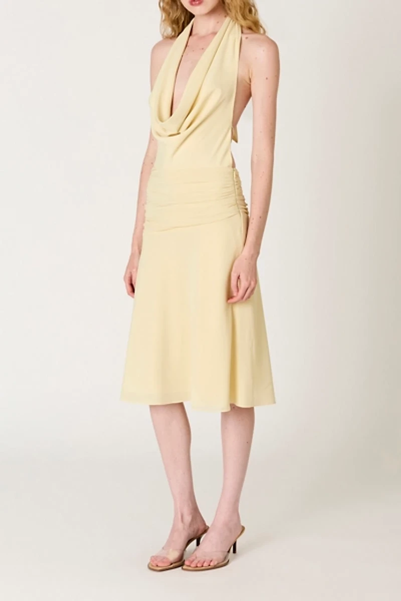 NIA Ternura Draped Cowl Halter Neck Midi Dress