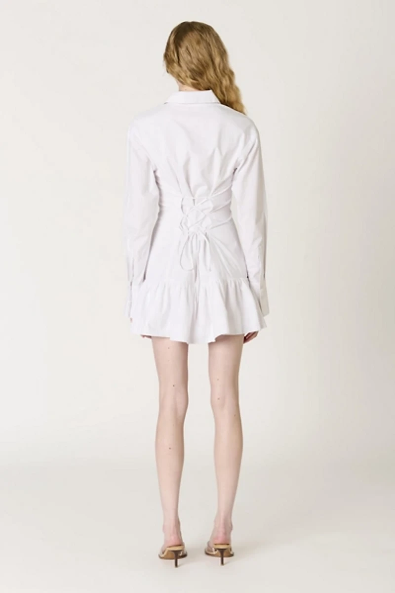 NIA Rayo Corset Tie-Back Shirt Mini Dress