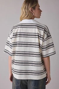 NIA Ronda Oat Striped Oversized Short Sleeve Polo Top