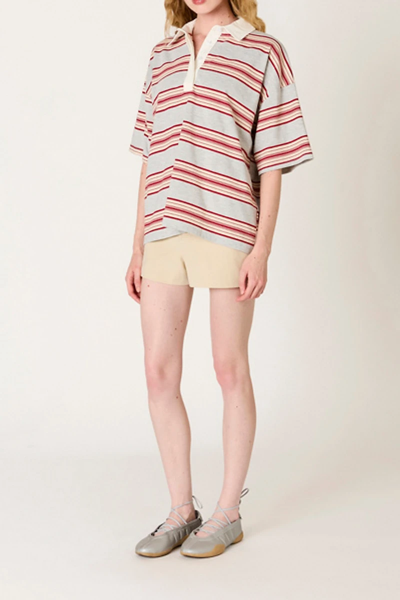 NIA Ronda Oversized Striped Polo Top