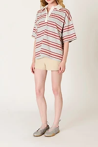 NIA Ronda Oversized Striped Polo Top