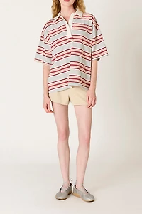 NIA Ronda Oversized Striped Polo Top