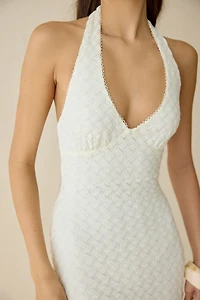 NIA Pluma Keyhole Cutout Plunging Halter Neck Maxi Dress