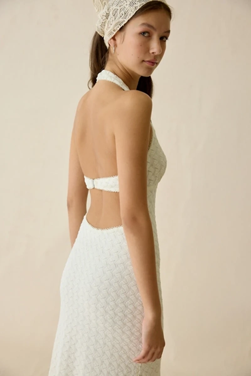 NIA Pluma Keyhole Cutout Plunging Halter Neck Maxi Dress