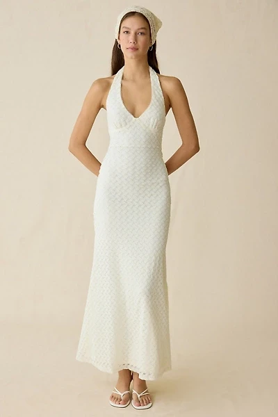 NIA Pluma Keyhole Cutout Plunging Halter Neck Maxi Dress