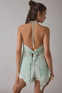 Kimchi Blue Leila Sheer Beaded Embroidered Flyaway Halter Top