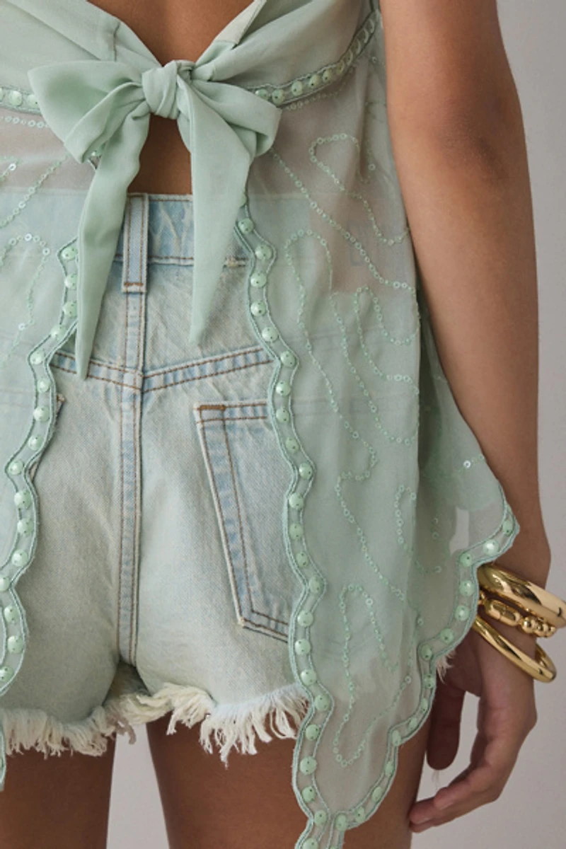 Kimchi Blue Leila Sheer Beaded Embroidered Flyaway Halter Top