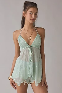 Kimchi Blue Leila Sheer Beaded Embroidered Flyaway Halter Top