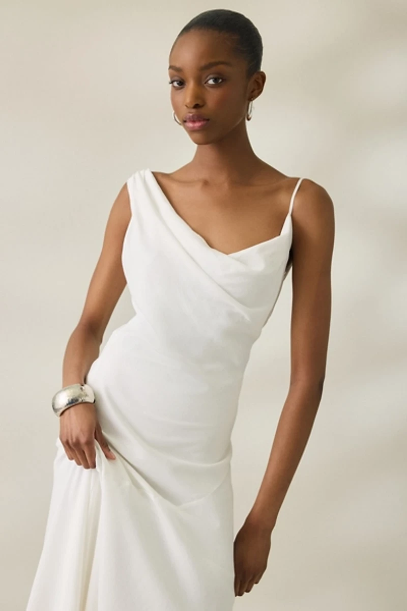 NIA Cielo Cowl Neck Draped Midi Dress