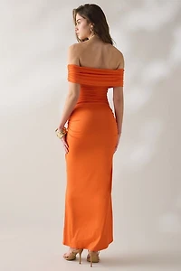 NIA Calista Ruched Tie-Front Off-The-Shoulder Maxi Dress