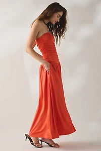 NIA Santal Ruched Drop Waist Strapless Maxi Dress