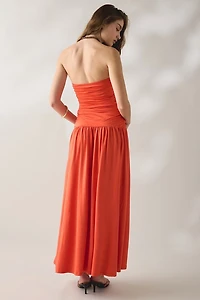 NIA Santal Ruched Drop Waist Strapless Maxi Dress