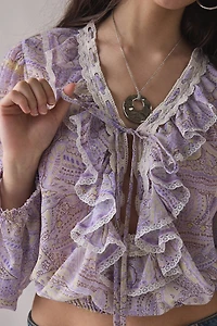 Kimchi Blue Cecelia Sheer Lace Trim Ruffle Long Sleeve Blouse