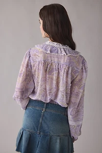 Kimchi Blue Cecelia Sheer Lace Trim Ruffle Long Sleeve Blouse