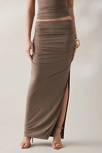 NIA Selena Ruched Side-Slit Maxi Skirt