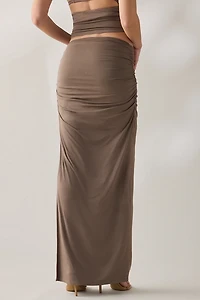 NIA Selena Ruched Side-Slit Maxi Skirt