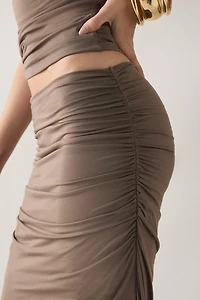 NIA Selena Ruched Side-Slit Maxi Skirt