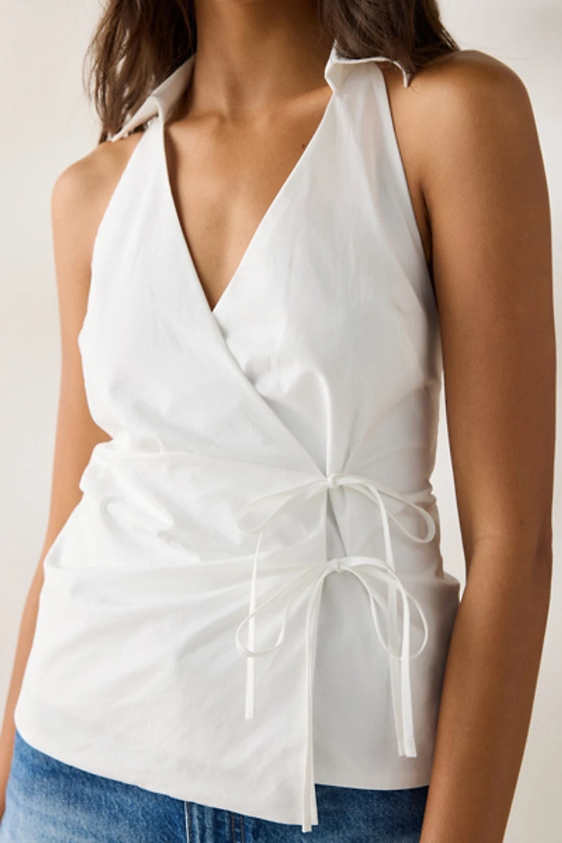 NIA Valle Asymmetric Tie-Front Halter Neck Top
