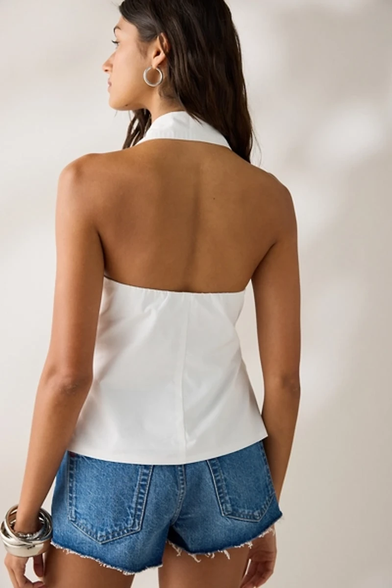 NIA Valle Asymmetric Tie-Front Halter Neck Top