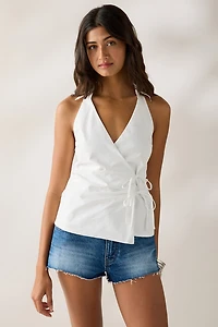 NIA Valle Asymmetric Tie-Front Halter Neck Top