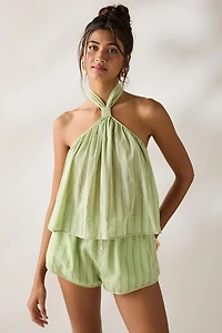 NIA Reina Knotted High-Neck Halter Top
