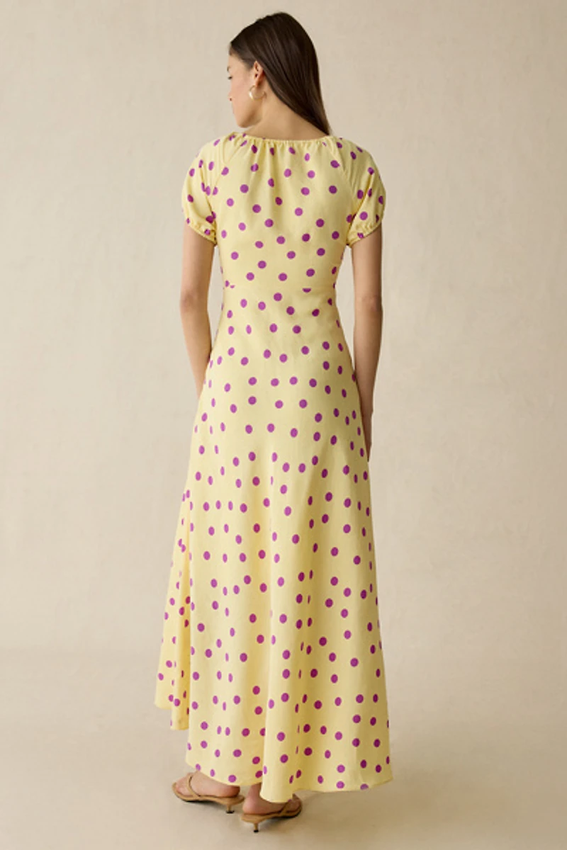 Maude Club Natsha Puff Sleeve Polka Dot Maxi Dress