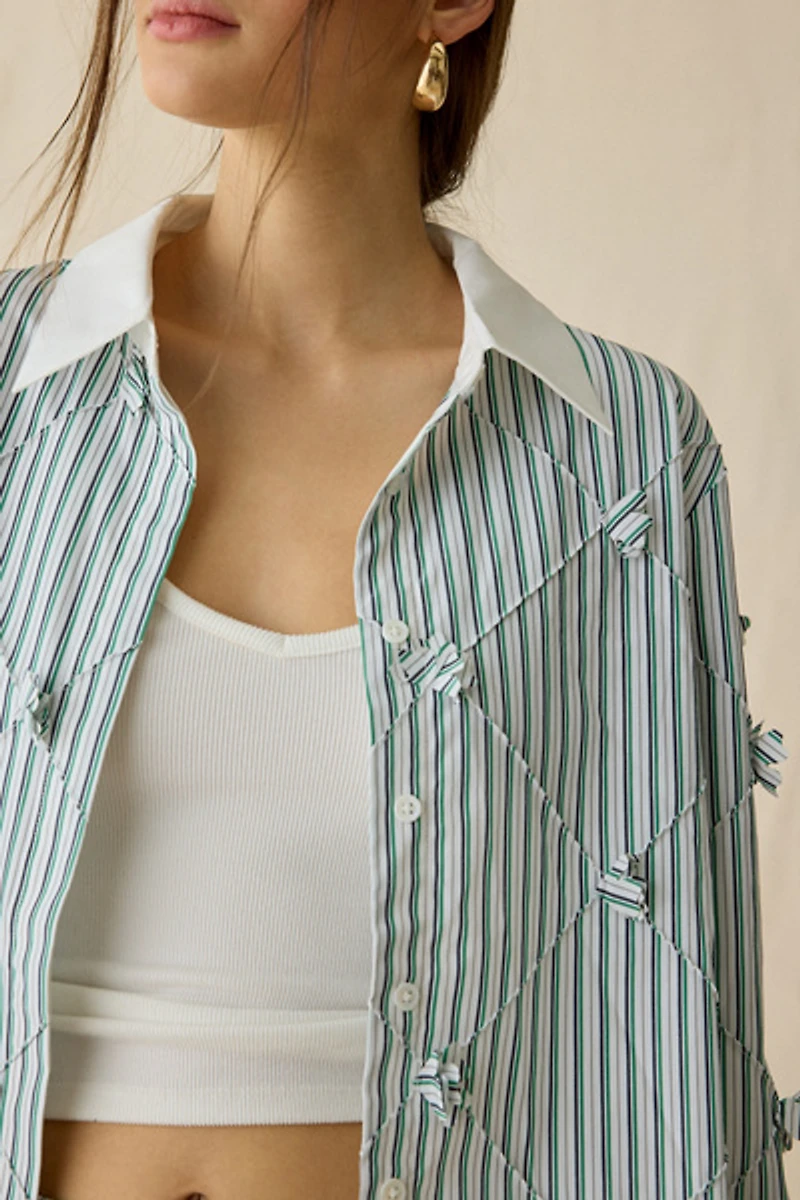 Maude Club Atlas Floral Applique Oversized Button-Down Shirt