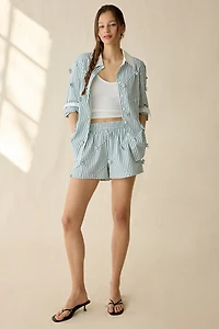 Maude Club Atlas Floral Applique Oversized Button-Down Shirt