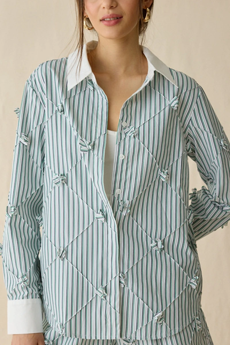 Maude Club Atlas Floral Applique Oversized Button-Down Shirt